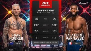 Salahdine Parnasse renverse Dan Hooker à l’UFC Paris d’un coup de pied au foie